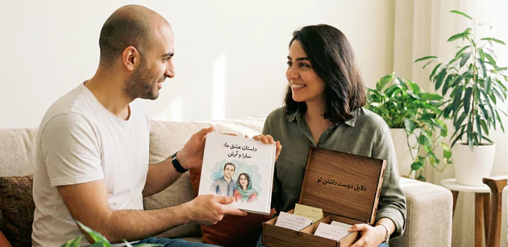 دادن هدیه کتاب شخصی‌سازی‌شده داستان عشق به همسر