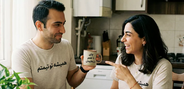 هدیه دادن به همسر که روی آن جمله‌ای نوشته شده که فقط دو نفر معنایش را می‌دانند