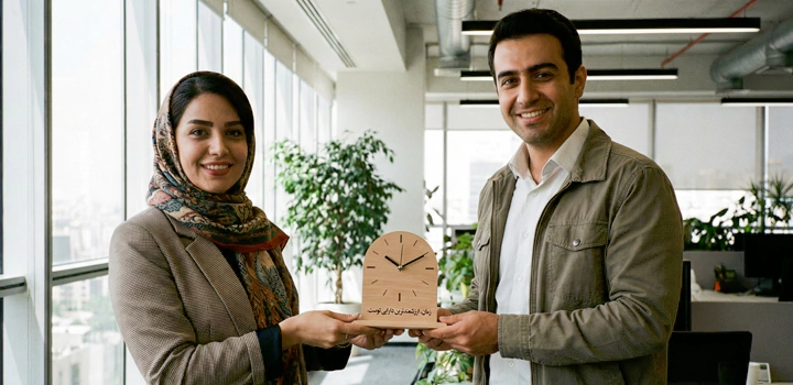 ساعت رومیزی با جمله انگیزشی به عنوان کادو تولد برای همکار
